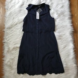 Parker Navy Overlay Lace Detail Shirt Dress